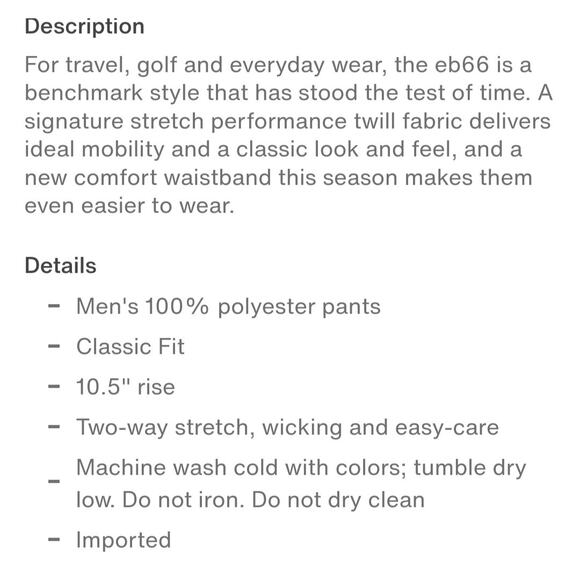 Peter Millar Stretch Chino Performance Golf Pants Khaki 5-pocket EB66 size 40x32 - Picture 14 of 14